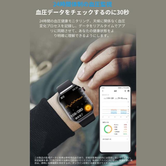 2025最新 スマートウォッチ 医療レベル 血圧 心拍数血液成分 体組成分析 通話機能 ECG心電図 血中脂質 尿酸 血中酸素 体温 日本製センサー SOS緊急連絡 ギフト_14