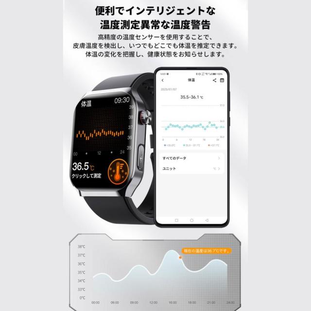 2025最新 スマートウォッチ 医療レベル 血圧 心拍数血液成分 体組成分析 通話機能 ECG心電図 血中脂質 尿酸 血中酸素 体温 日本製センサー SOS緊急連絡 ギフト_15