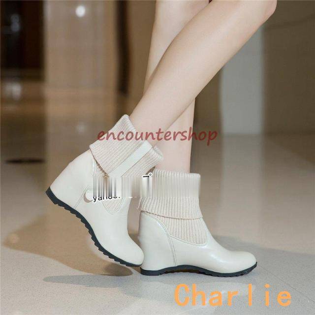 クーポン対象 年末セール ショートブーツ レディース ウェッジソールシューズ厚底 6ｃｍインヒールブーツ ブーツストレッチ エレガント 美脚ブーツ 通勤 お出かけ 大きいサイズ~26.5cm 送料無料 クリスマスギフト ギフトに最適