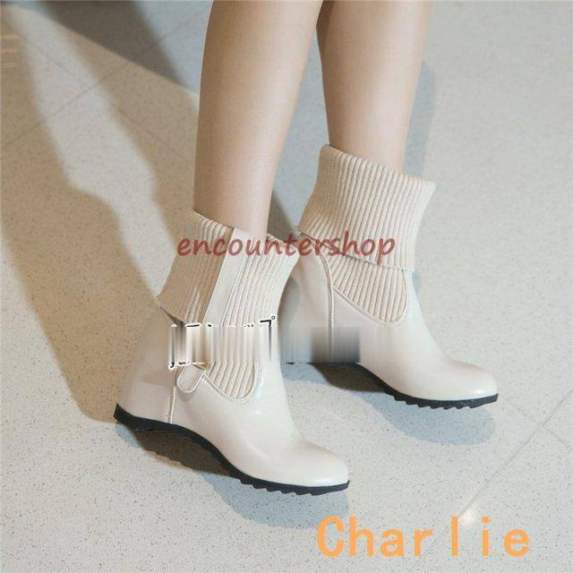 クーポン対象 年末セール ショートブーツ レディース ウェッジソールシューズ厚底 6ｃｍインヒールブーツ ブーツストレッチ エレガント 美脚ブーツ 通勤 お出かけ 大きいサイズ~26.5cm 送料無料 クリスマスギフト ギフトに最適