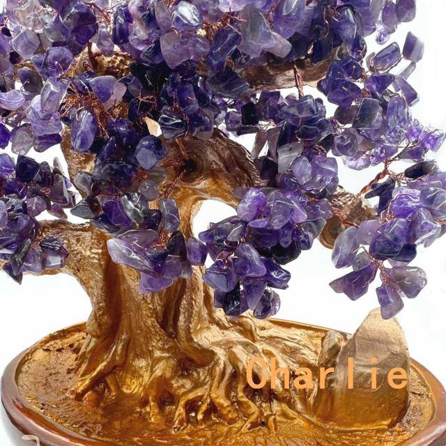 インテリア風水置物☆招財樹☆金運UP☆ツリー☆アメジスト☆さざれ石