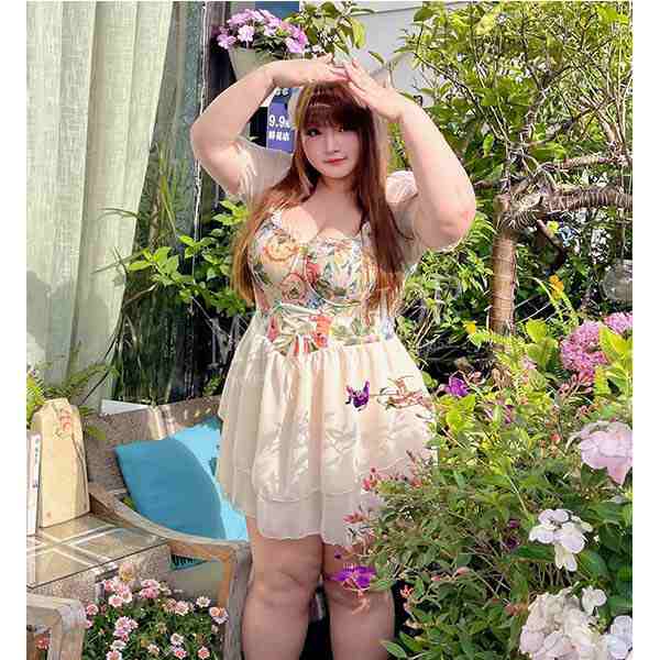 夏新作ぽっちゃり韓流 水着 ワンピース 体型カバー 大きいサイズ2点セット insファッション半袖 露出控えめ オールインワン パッド付き