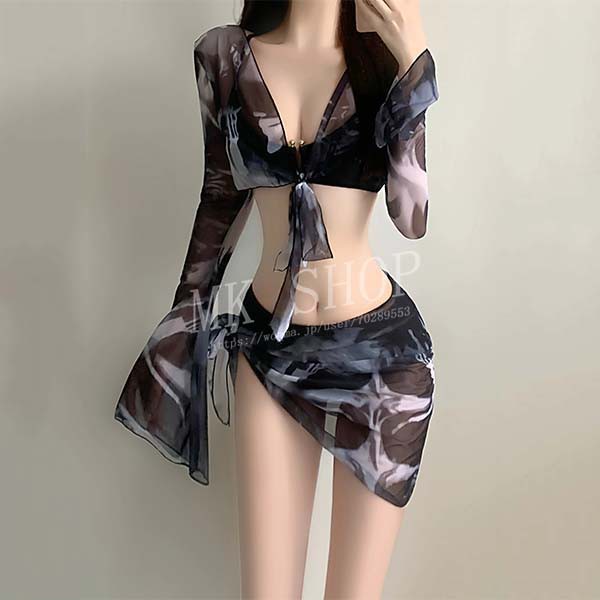 送料無料春夏新作 ビキニ 水着 羽織 4点セット セクシー かっこいい 個性的 三角ビキニ 絞り染め風 グラデーション たいだい スポー