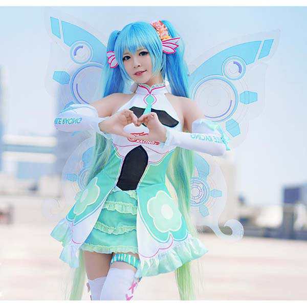 送料無料 初音ミク 風 vocaloid はつね ミク レーシング コスプレ衣装 ウィッグ ワンピース cosplay 変装 仮装 コスチューム 撮影 祭り_1