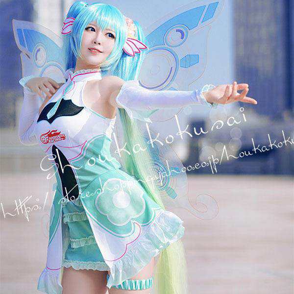 送料無料 初音ミク 風 vocaloid はつね ミク レーシング コスプレ衣装 ウィッグ ワンピース cosplay 変装 仮装 コスチューム 撮影 祭り_2