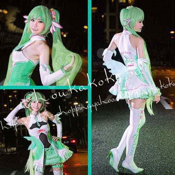送料無料 初音ミク 風 vocaloid はつね ミク レーシング コスプレ衣装 ウィッグ ワンピース cosplay 変装 仮装 コスチューム 撮影 祭り_5
