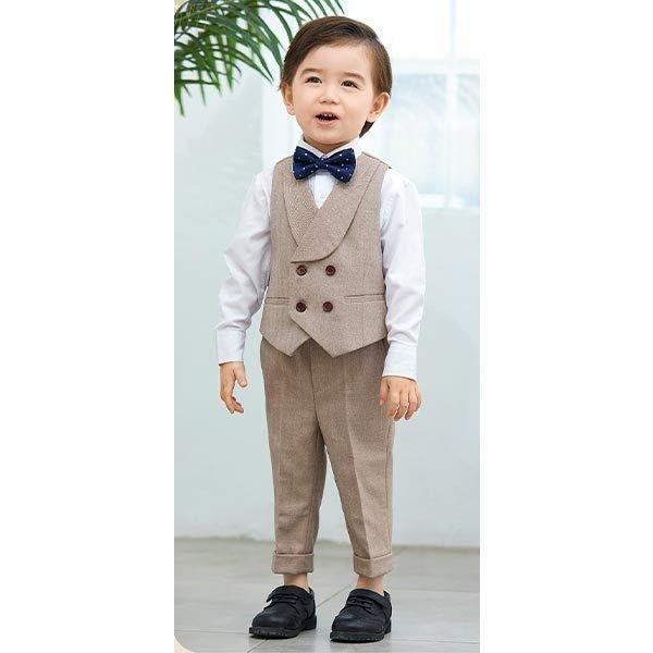 男の子 スーツ かっこいい 1歳 2歳 3歳 礼服 セット ベスト 蝶ネクタイ フォーマル ベビー キッズ 結婚式 冠婚葬祭 誕生日会 保育園 幼稚園 こども園 通園 通学_5