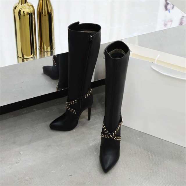 ロングブーツ 22cm?26.5cm 防寒ブーツ シューズ 大きいサイズ ピンヒールブーツ レディース長靴 ハイヒール 裏起毛 美脚 ジョッキーブーツ 疲れない