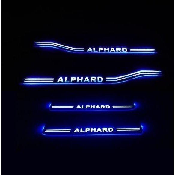 alphard 30系 アルファード スカッフプレート LED 青 ブルー 発光 流れる シーケンシャル　ブラック　鏡面仕上げ 4ピースセット 電装 内装