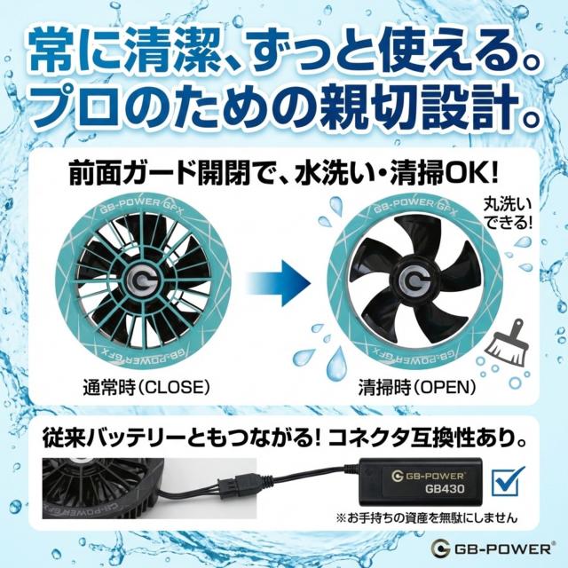 レビューで最長16ヶ月保証★ GB-POWER 30V対応 2026年モデル GFXシリーズ GB430ファン バッテリー セット 業界最大級風量123L/秒 2026年モデル 熱中症対策 長信ジャパン 空調作業服【予約】_4