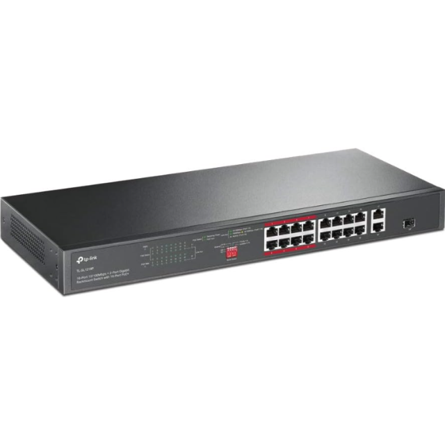 TP-Link TL-SL1218P 18ポート PoE+ラックマウントスイッチ 16ポートPoE対応 250m延長 150W 防犯カメラ監視向け アンマネージド