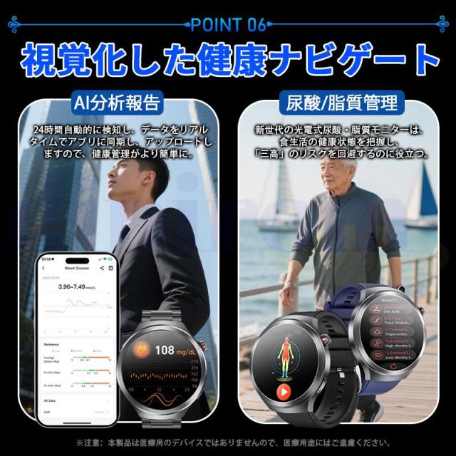 スマートウォッチ 正規品「血糖値 血中脂質 尿酸 体組成 血液成分分析」 ECG心電図 体温 血圧測定 通話機能付き 心拍数 血中酸素 睡眠管理 SOS 日本製センサー_13