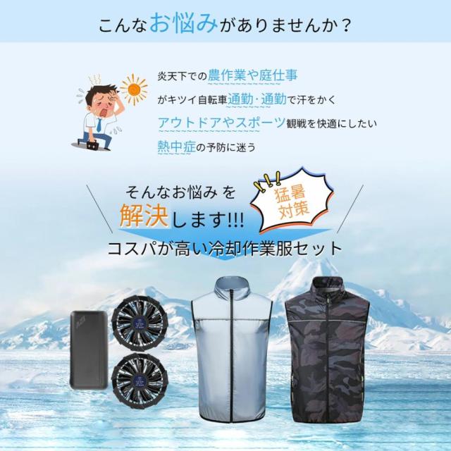 空調作業服 空調ベスト 冷感直撃 超強い冷風 低騒音 3段階強風 22h連続送風 20000mAhモバイルバッテリ速乾 エアコン服 男女兼用 扇風服 通気性 熱中症対策 2025_1