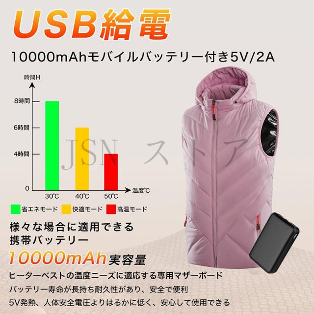 電熱ベスト 加熱ベスト 11箇所発熱 バッテリー付 3段階温度調整 L