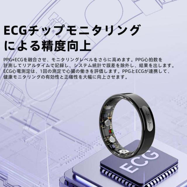 スマートリング 健康管理 日本製センサー心拍数 血中酸素 睡眠 実用的 心電測定 IP68M防水 Android/iPhone対応 全7サイズ プレゼント_1