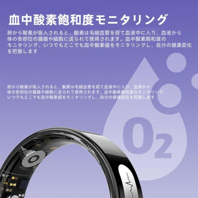 スマートリング 健康管理 日本製センサー心拍数 血中酸素 睡眠 実用的 心電測定 IP68M防水 Android/iPhone対応 全7サイズ プレゼント_5