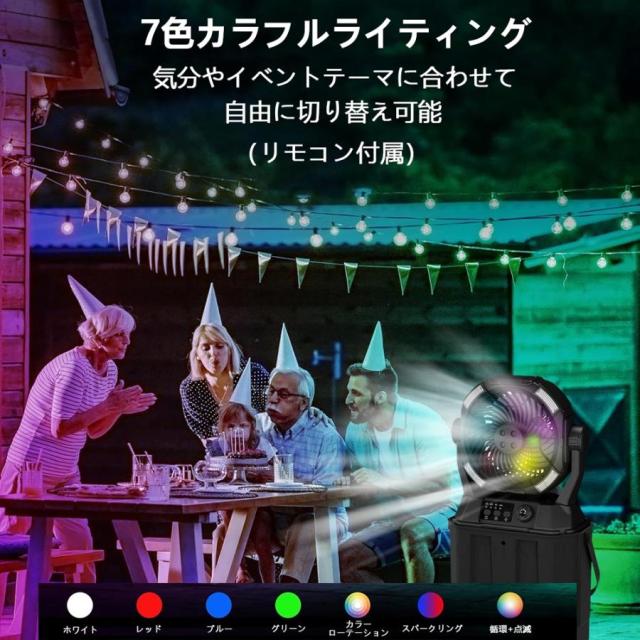 扇風機 キャンプ 卓上扇風機 アウトドア 20000mAh LED照明 無段階風速 噴霧機能 アウトドア 充電式 50H連続使用 分離式6L水タンク ミストファン 静音 強力送風_8
