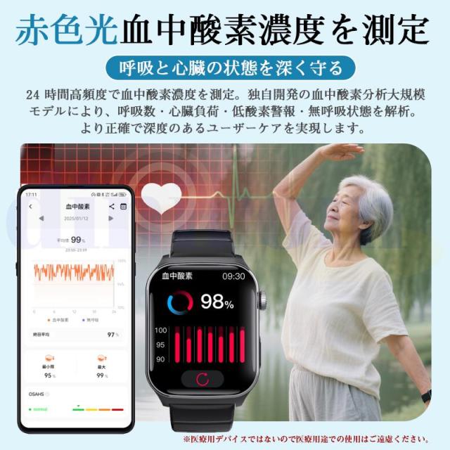 2025最新 スマートウォッチ 医療レベル健康-評価「血液成分 体組成分析」通話機能 ECG心電図 血中脂質 尿酸 血圧 心拍数 血中酸素 体温 敬老_16