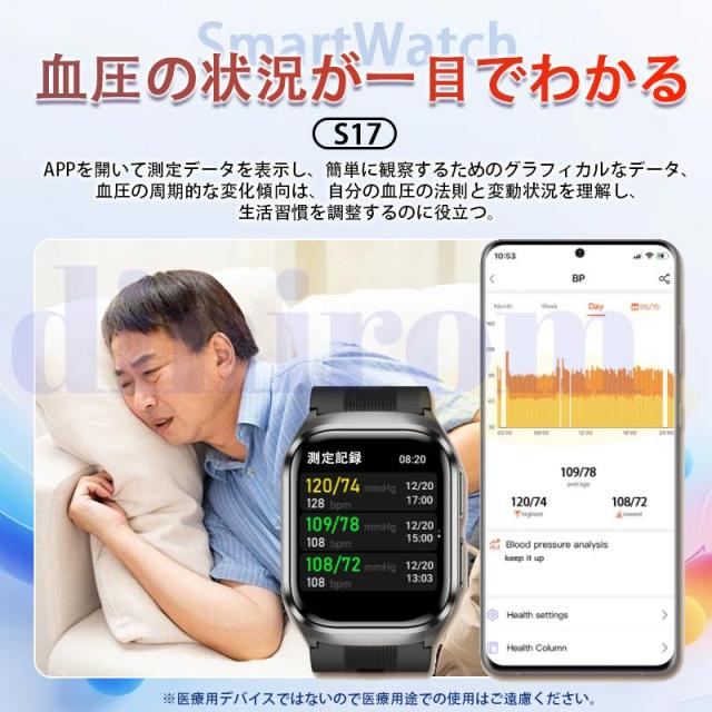 スマートウォッチ 医療レベル健康- 高精度エアバッグ血圧測定 ECG心電図 血中脂質 尿酸 体温 血中酸素 心拍数 健康管理 高齢者 プレゼント最適_7