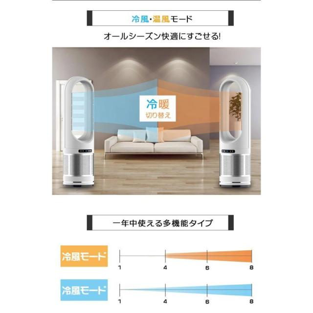 セラミックヒーター 温冷風扇 扇風機型 羽根なし 冷風扇風機 静音温風機 速暖/冷 首振 タワーファンリモコン付き ファンヒーター 電気ストーブファンヒーター_3