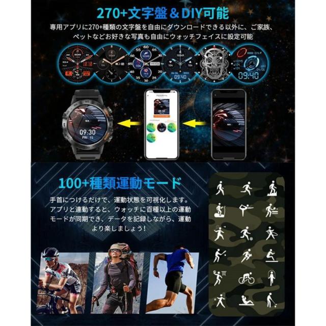 スマートウォッチ 軍用標準尺度  電話を掛ける役立つこと 血圧位置づける 血中O 心臓の鼓動数 運動すること Line着信告げ知らせる iPhone/Android相応う 24第四次元思わしい保護すること 歩数計 快い音 気象状況 差し上げ物