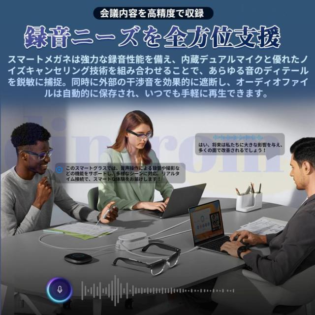 新登場！スマートグラス マイク内蔵 AIワイヤレスメガネ Bluetooth5.3 AI検索 AI翻訳 500W解像度 録画 録音 iphone対応 アプリ記録 音楽再生 通話可能 ブレない