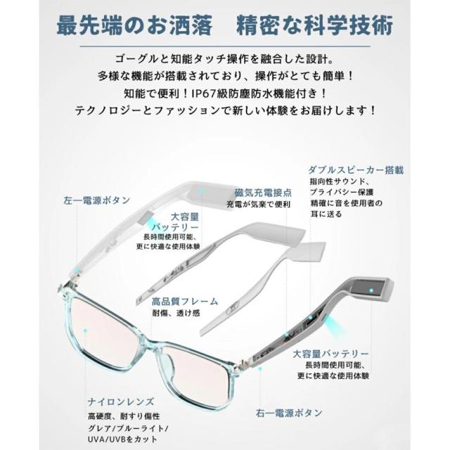 オーディオグラス オーディオメガネ スマート グラス メガネ サングラス イヤホン メガネ スピーカーメガネ ワイヤレス ウーファー搭載 音楽再生 レンズ交換可