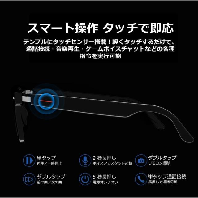 スマートグラス イヤホン スマートメガネ スマート通話グラス 音楽と通話 Ai 翻訳 タッチ ブルーライトカット AIメガネ ワイヤレスオーディオグラス 撮影 録画