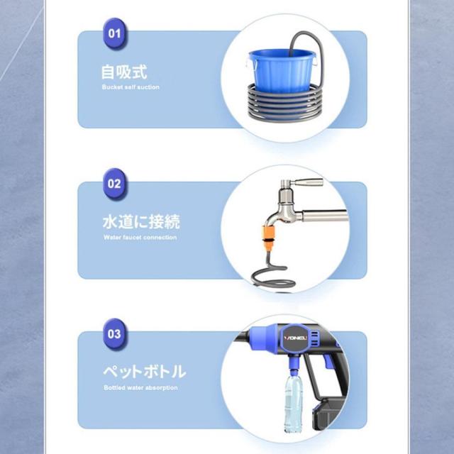 【正規品】 高圧洗浄機 コードレス 充電式 6in1 10段バッテリー*1（標準装備） 高水圧 12MPa 600W 強力噴射 8-10M 高性能 長時間持続 60-80分 マキタバッテリー対応 自吸式 電動工具 軽量 家庭_5