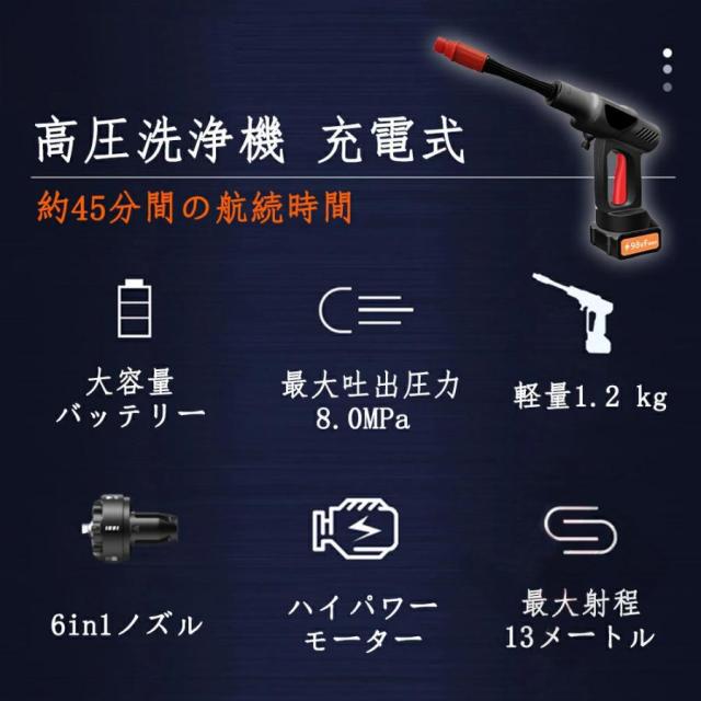 高圧洗浄機 コードレス 21V 充電式 8mpa 高圧噴射 ポータブル 洗車機 