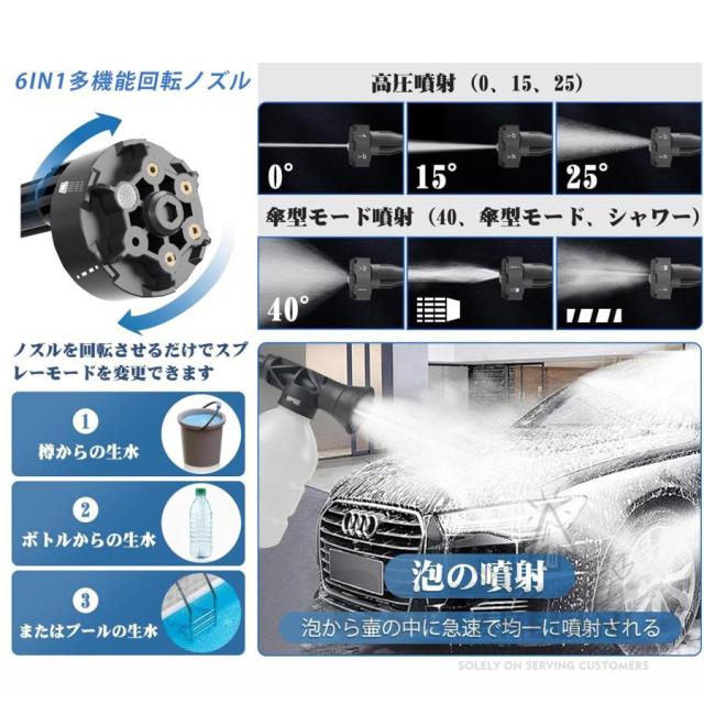 【12Mpa】 高圧洗浄機 コードレス 高水圧 業務用 50度の温水 6in1 強力噴射 軽量 充電式 21v マキタ バッテリー対応 自吸タイプ 水道接続 家庭用 3段階調整 2025