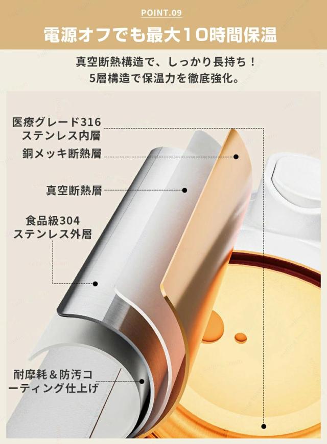 電気ケトル 小型旅行電気ポット ポータブル トラベルケトル 携帯湯沸かし器 大容量500ml USB充電 急速加熱 漏れない 電気温水カップ 温度調節 電気水筒 ステンレス 真空断熱マグ LEDディスプレイ 外出 海外 ミルク_12