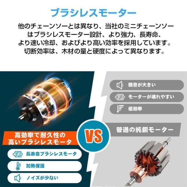 電動チェンソー 6インチ 充電式 マキタ 18Vバッテリー互換 小型 自動給油 ハンディチェーンソー エンジン 枝切り 木工切断 家庭用 片手 強力 チェーンソー_6