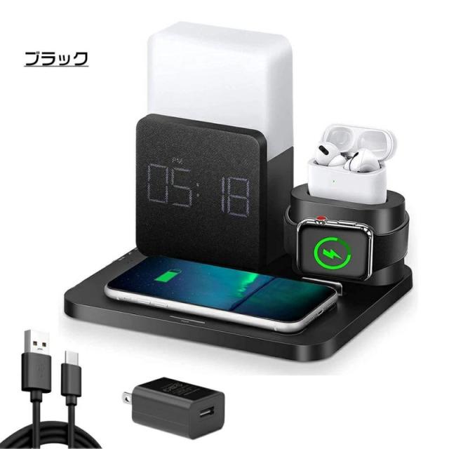 ワイヤレス充電器 無線充電器 6in1 10W充電 充電ステーション 多機能充電器 iphone充電器 置くだけ 置くだけ充電器 マルチ充電器 充電ド