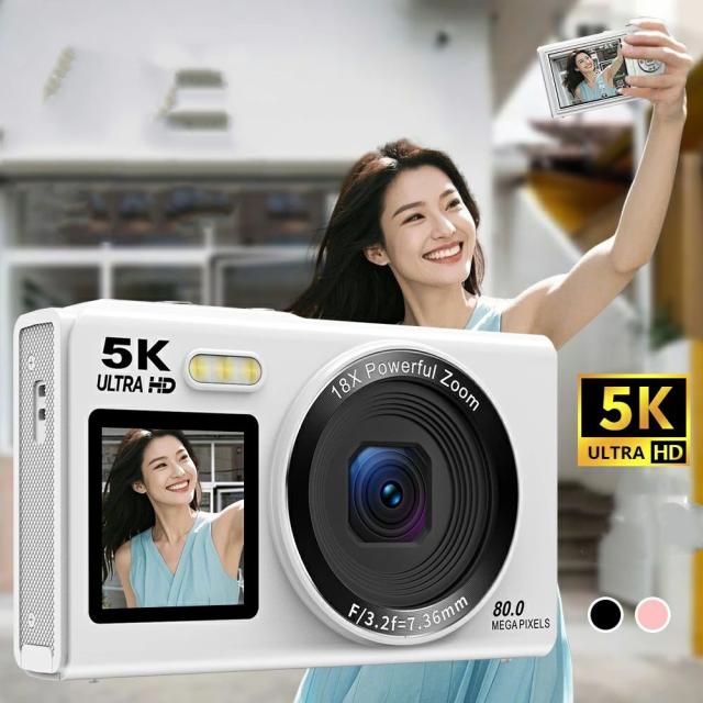 デジカメ WIFI対応 デジタルカメラ カメラ コンデジ 5K 日本製チップ 64GBマイクロSDカード付 8000万画素 初心者向け デュアルレンズ スマホに送れる 18倍ズーム ウェブカメラ バッテリー2枚 子供 修学旅行 スマホ転送