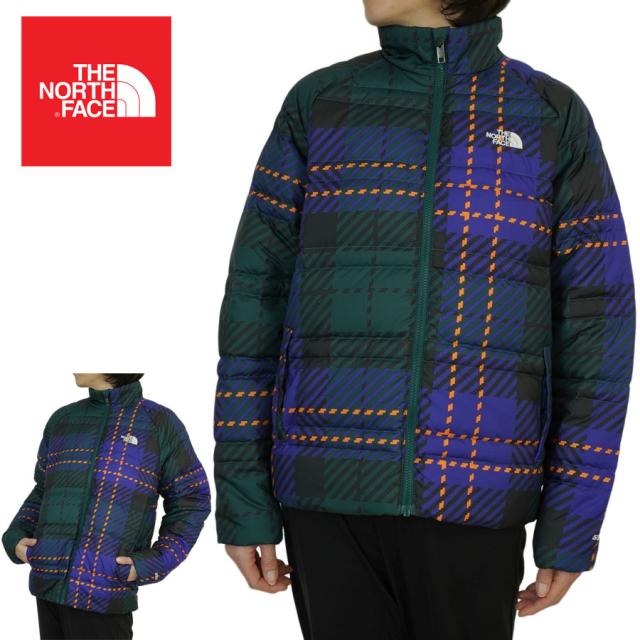 ノースフェイス THE NORTH FACEレディース ダウン ジャケットTN PRINTED ROXBOROGH JACKETキッズサイズ ウィメンズPDRGNMICPLDTRNT ポンデローザグリーンプリントユースサイズ ストリート ショート チェック柄