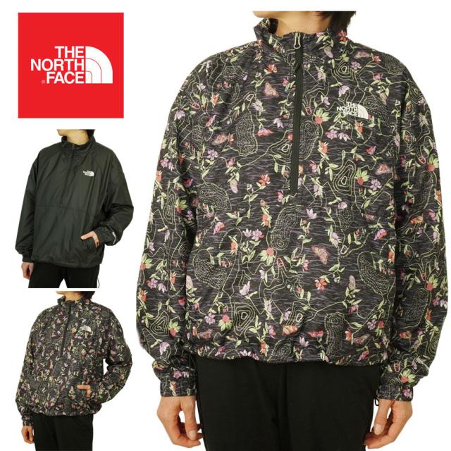 ノースフェイス THE NORTH FACEレディース ジャケットW HYDRENALINE PULLOVER総柄 ナイロンジャケットブラックプリント 蝶々防風 マウンテンパーカー マウンパ ナイロン