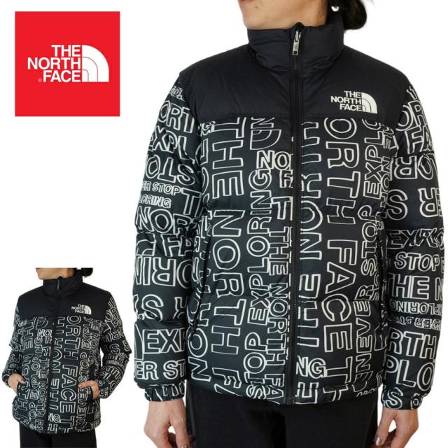 ノースフェイス THE NORTH FACEティーン レディース ダウンジャケットTEEN 1996 RETRO NUPTSE JACKETキッズサイズ 1996 レトロ ヌプシジャケット黒 ブラック 総柄 ロゴハーフドーム アウトドア アウター キャンプ