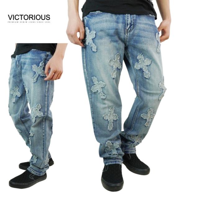 ビクトリアス VICTORIOUSメンズ パンツDL1461 CROSS DENIM PANTSクロスデニムパンツINDIGO(インディゴ)青 染 ジーンズ ズボン ストリート オーバーサイズ ロサンゼルス