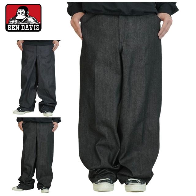 BEN DAVIS ベンデイビス USA企画ゴリラカット デニムパンツ GORILLA CUT DENIM PANTSインディゴデニム ブラックデニム ネイビー 紺 黒 チャコールデニム極太 太め バギー ストレート男女兼用 ジーンズ ロゴ タグ