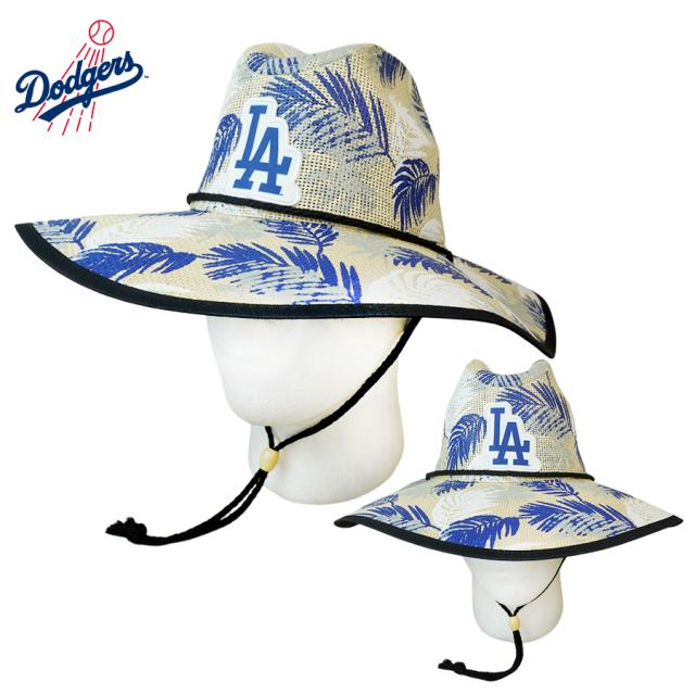 FOCO ロサンゼルス ドジャース公式STREW HAT ストローハット 麦わら帽子 リーフ 総柄 アロハ大谷翔平 LA DODGERS メジャーリーグ 帽子 ロゴ 野球 オフィシャルグッズワッペン デコピン ロゴ 応援グッズ