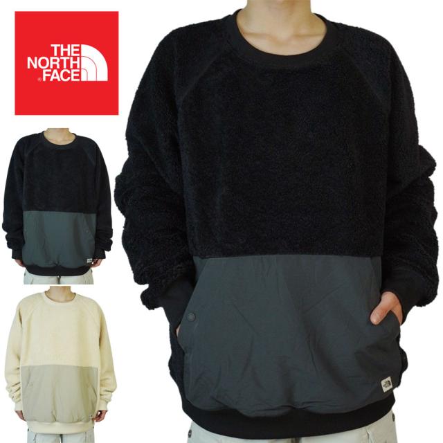 ノースフェイスTHE NORTH FACEメンズ トップスM RIDGE FLCE CREWメンズ リッジ フリース クルーTNF BLACK(ブラック) BLEACHED SAND　(ブリーチサンド)ファー ボア アウトドア キャンプ ストリート ライトアウター 黒　ベージュ