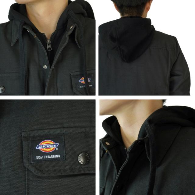 DICKIES ディッキーズメンズ ジャケットモダンフィット シャツ ジャケット ウィズ フリース フードMODERN FIT SHIRTS JACKET WITH FLEECE HOODBLACK ブラック 黒 レイヤード 重ね着TATOO ローライダー 作業着 大きめサイズ ストリート ゆったり_5