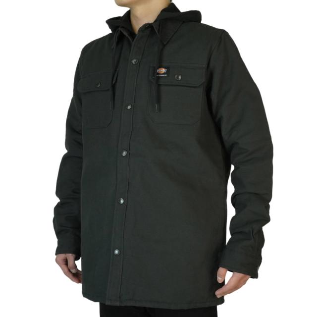 DICKIES ディッキーズメンズ ジャケットモダンフィット シャツ ジャケット ウィズ フリース フードMODERN FIT SHIRTS JACKET WITH FLEECE HOODBLACK ブラック 黒 レイヤード 重ね着TATOO ローライダー 作業着 大きめサイズ ストリート ゆったり_1