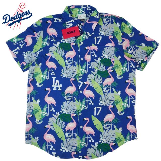 大谷翔平 アロハシャツ 公式 ドジャース グッズクリックポスト対応可FOCO FLORAL BUTTON SHIRTS フォコ オフィシャル半袖シャツLA DODGERS ロサンゼルス ドジャース スタジアム総柄 花柄 ALOHA MLB  山本由伸 背番号 ロゴ