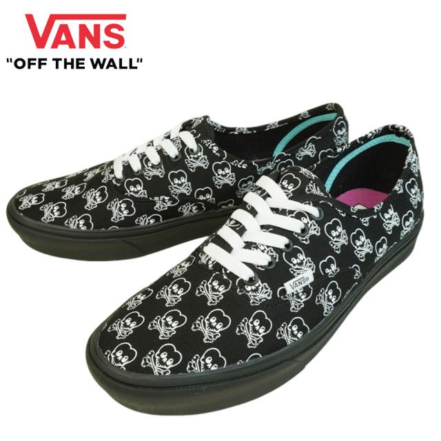 VANS スニーカーVANS ヴァンズ バンズCOMFYCUSH AUTHENTIC コンフィークッシュ オーセンティックスカルプリント ブラック/ホワイト クロスボーン 総柄 ハート 黒メンズ レディース スニーカー 靴 ローカット スケシュー
