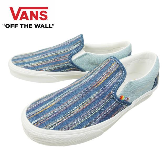 VANS スニーカーVANS ヴァンズ バンズ【箱なし】CLASSIC SLIP ON スリッポン スリップオン2GETHER AS OURSELVES MULTI トゥゲザー アス アワーセルブス マルチデニム ストライプ レインボー タグ ロゴメンズ レディース スニーカー 靴 紐無し