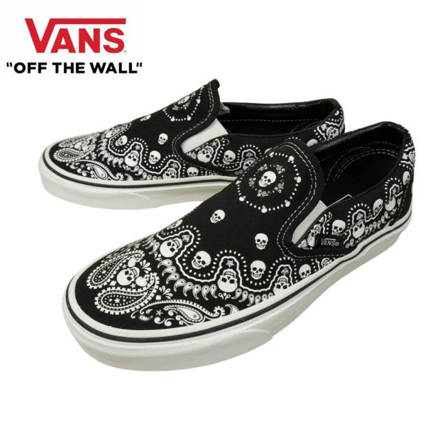 VANS スニーカーVANS ヴァンズ バンズ【箱なし】CLASSIC SLIP ON スリッポン スリップオン(BANDANA)BLACK/TRUEWHITE (バンダナ)ブラック/トゥルーホワイト黒 ペイズリー ストリート スカル 骸骨 ドクロ メンズ レディース スニーカー 靴 紐無し