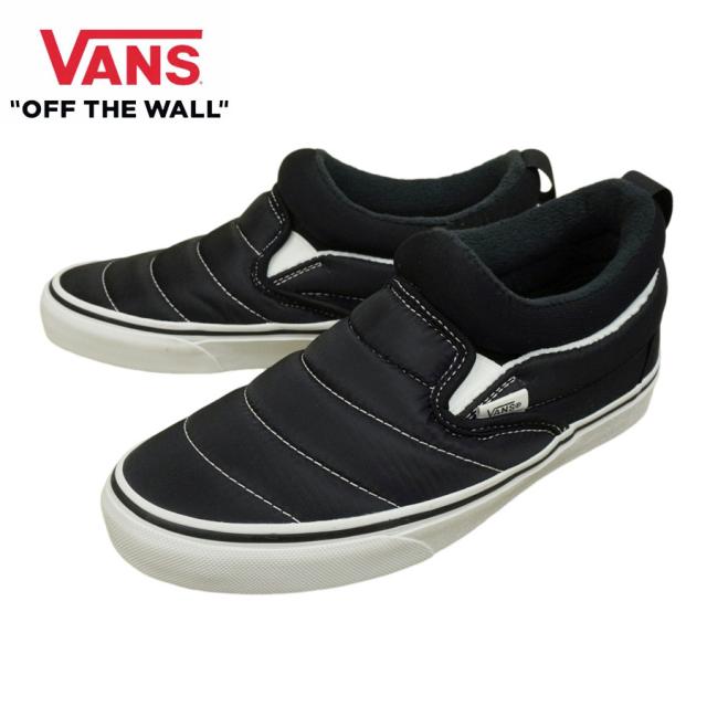 VANS スニーカーVANS ヴァンズ バンズSLIP-ON MID スリッポン ミッド スリップオンBLACK/WHITE ブラックホワイト黒 白 ホワイト ミッドカット ナイロンメンズ レディース 中綿 靴 紐無し
