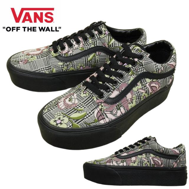 VANS スニーカーVANS ヴァンズ バンズOLD SKOOL STACKFORM オールドスクール スタックフォームTAPESTRY FLORAL BLACK 花柄タペストリー スエード レザー 革 レトロプラットフォーム 厚底 フラワー サーフライン